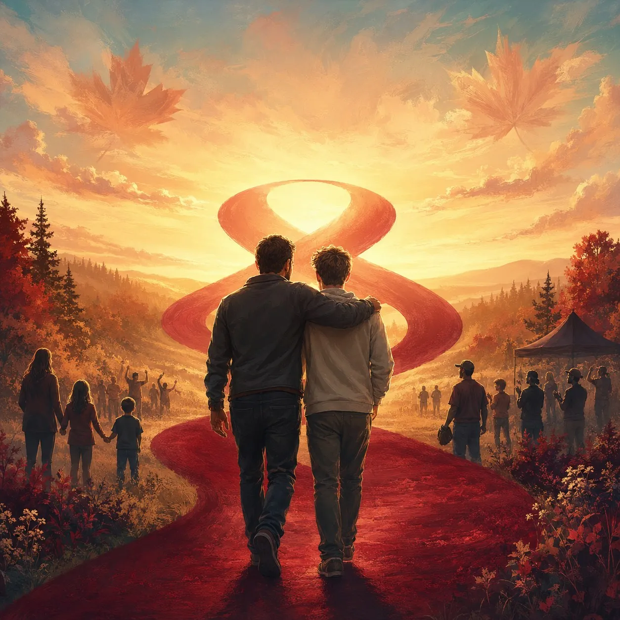 Illustration of two brothers walking together, in memory of Liam "Trip" Nugent
